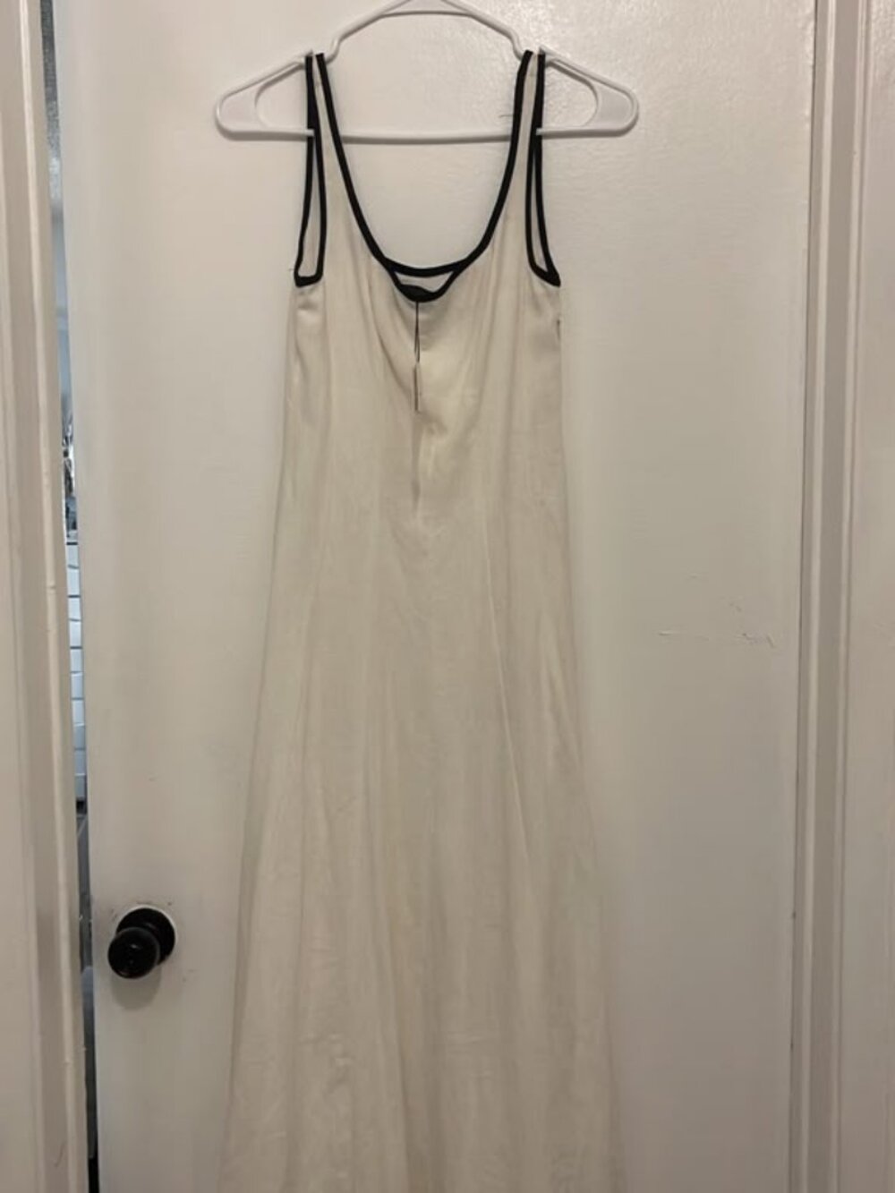 Zara White Tank Maxi Linen Dress with Black Trim NWT